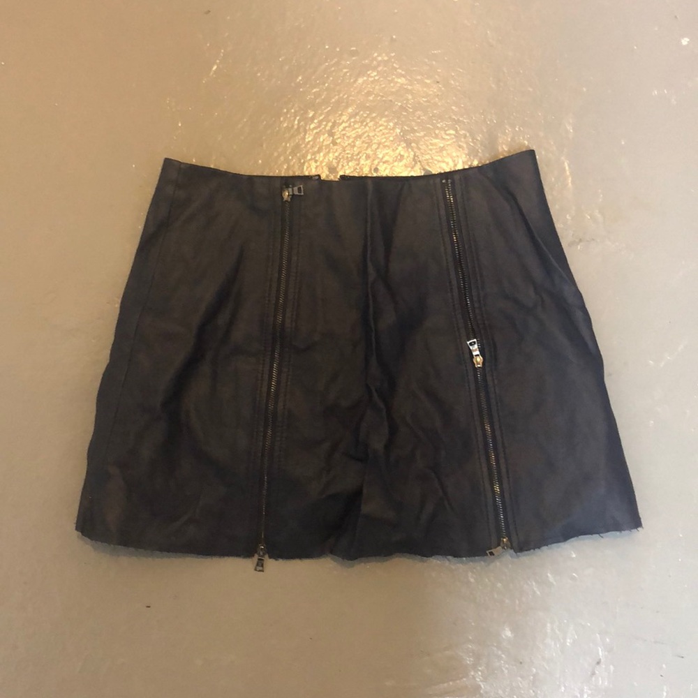 Navy Leather Skirt with Zippers